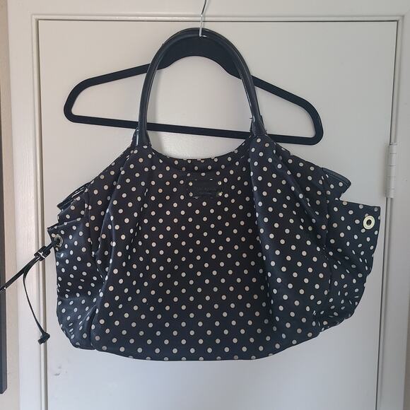 Kate Spade New York Handbags - Kate Spade New York Black & Beige Polka Dot Diaper Bag Large Double Handle Tote